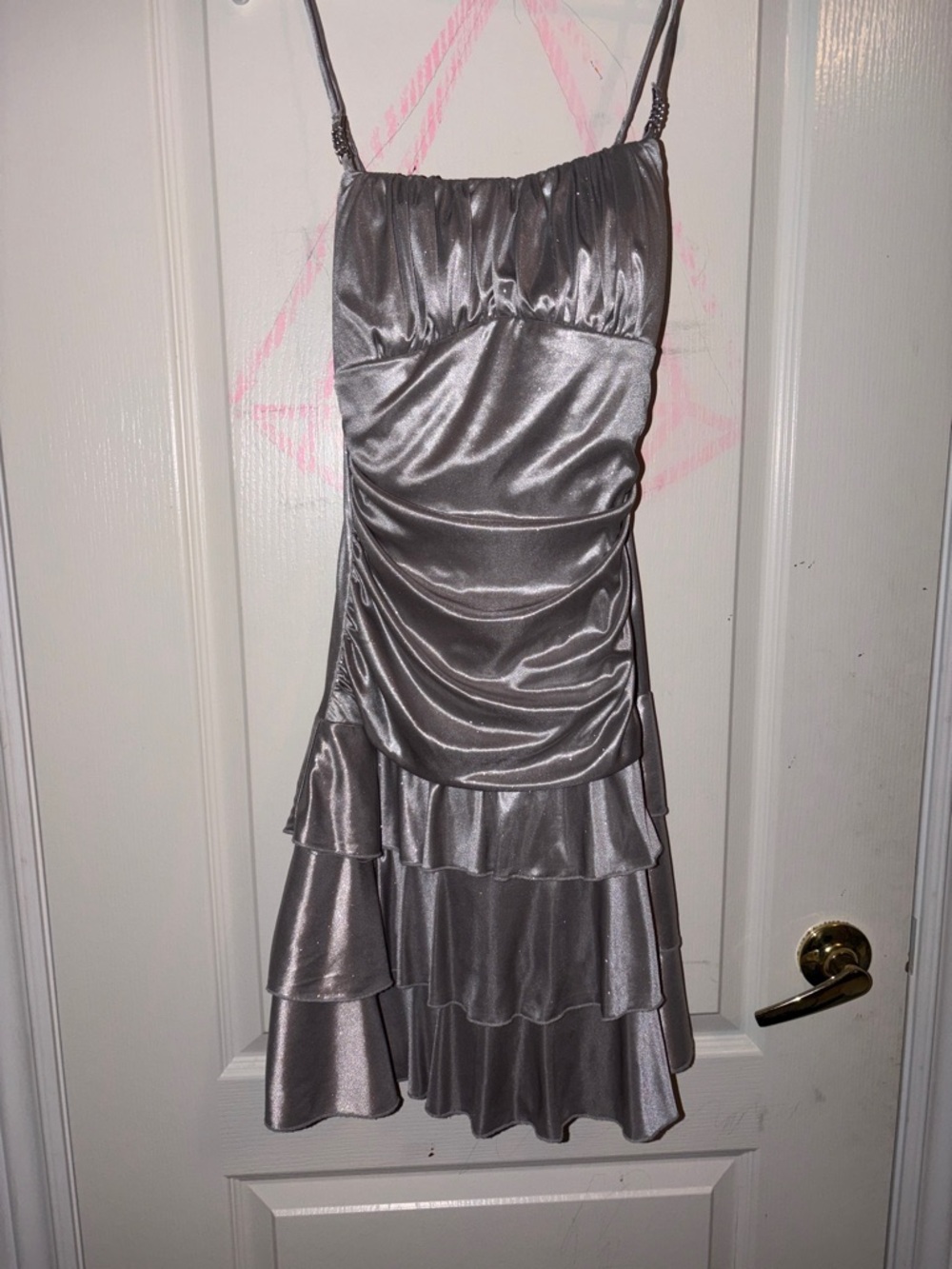 Ruby Rox Silver Satin Tiered Mini Dress